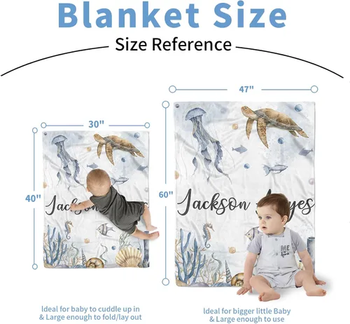 Miniatura 4 de Manta de bebé personalizada para niños, manta de bebé personalizada con nombre, franela suave con respaldo de puntos de doble capa, manta de Tortuga