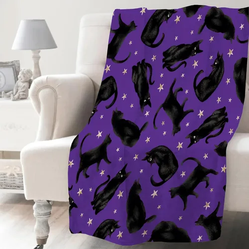 Miniatura 10 de Khumbhira Manta de estrellas de gatos negros, regalos lindos para niños y niñas, decoración de gatitos, manta de franela suave y ligera, ropa