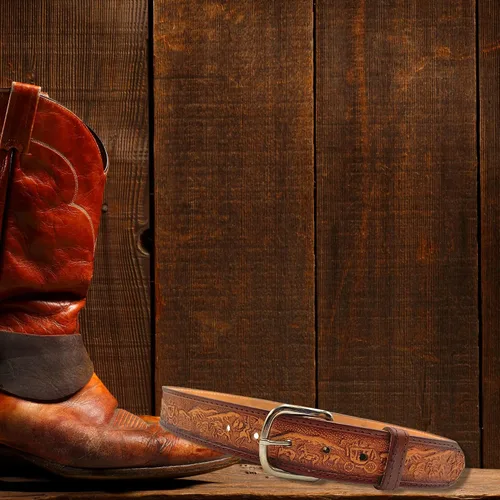 Miniatura 5 de Needzo Trail Rider - Cinturón de cuero decorativo, diseños intrincados tallados, ropa de vaquero occidental para hombres y mujeres, cinturones