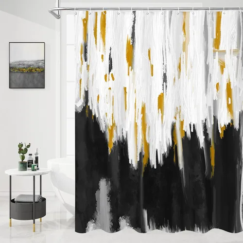 Miniatura 11 de MitoVilla Cortina de Ducha Pequeña Negra para Cabina 36 x 72 pulgadas, Juego de Cortinas de Ducha Angostas de Media Talla Abstracto Degradado