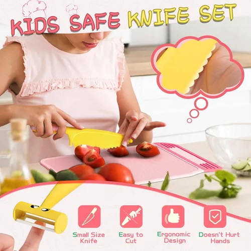 Miniatura 4 de Herramientas de Cocina Montessori para Niños Pequeños, Cuchillo para Niños para Cocina Real, Juego de Cuchillos para Niños Pequeños con Caja de Rosa