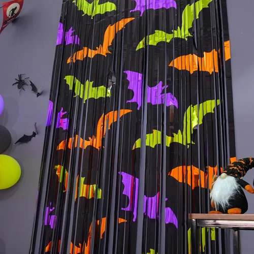 Miniatura 4 de Mega-L - Decoraciones de fiesta de Halloween, paquete de 2 unidades, verde, naranja, morado, patrón de murciélago, accesorios para cabina de fotos