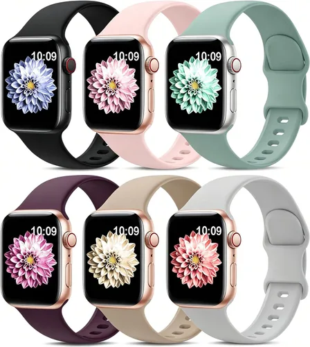Paquete de 6 correas deportivas compatibles con Apple Watch de 1.50/1.57/1.61/1.65/1.73/1.77 pulgadas (38/40/41/42/44/45 mm), correas impermeables