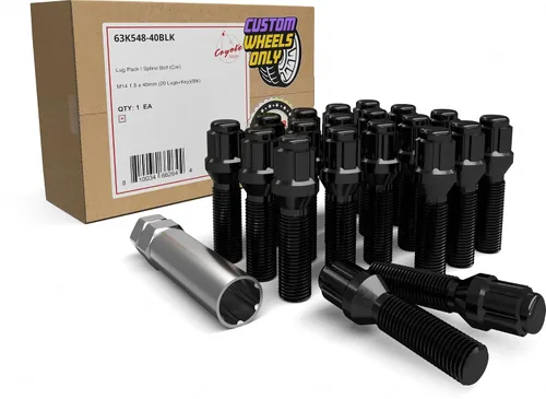 Miniatura 25 de Wheel Accessories Parts 20 pernos de asiento de bellota de rosca M14 x 1.50 con acabado negro, vástago de 1.102 in de longitud de 0.669 in hexagonal