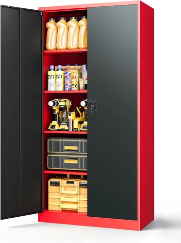 Miniatura 12 de Armario de almacenamiento de metal, archivador alto con 2 estantes ajustables y cajón, gabinete de herramientas de acero con cerradura para oficina