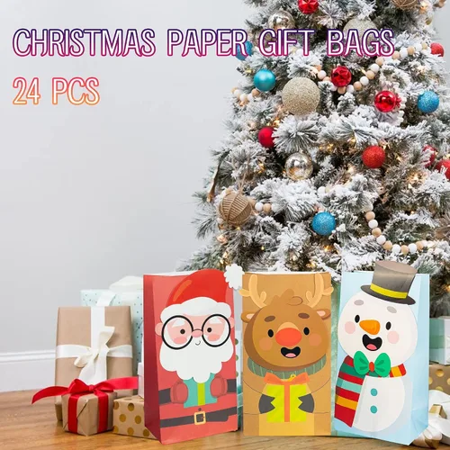 Miniatura 6 de Uptotop - Paquete de 24 bolsas navideñas 2D con 6 diseños diferentes con temáticas festivas para guardar dulces y regalos