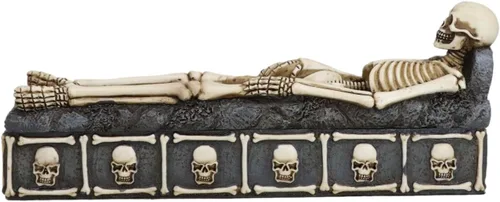 Miniatura 5 de Ebros Gift Ossuary - Esqueleto escalofriante de hueso macabro, descansa en paz, lápida, cementerio, incienso, soporte para quemador y caja