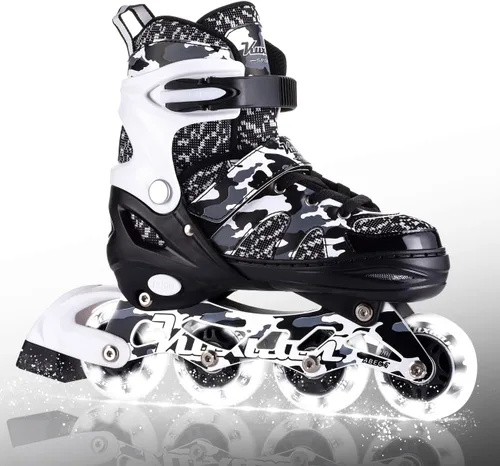 Kuxuan Patines en línea ajustables para niños con ruedas iluminadas, divertidos patines iluminadores para niños, niñas y jóvenes Negro vino