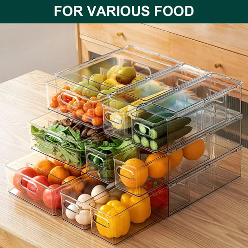 Miniatura 3 de LALASTAR Paquete de 2 organizadores de refrigerador con cajón extraíble, organizador apilable para congelador, organización y almacenamiento