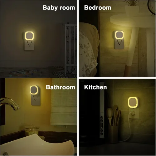 Miniatura 5 de YUNLEX - Pack de 4 luces nocturnas de luz blanca cálida, cuidado suave para los ojos con brillo suave regulable y reflexión indirecta, sensor
