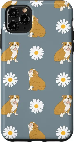 Miniatura 13 de Funda para iPhone 11 Pro English Bulldog and Daisy Flower Pattern Dusty Blue