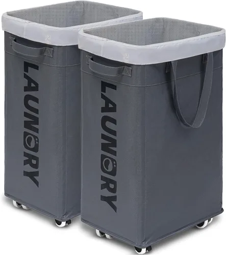 Miniatura 20 de Goodpick - Cesta de lavandería con ruedas, 75L, esenciales para dormitorio de universidad, cesta de ropa con bolsa de lavado extraíble para blanco