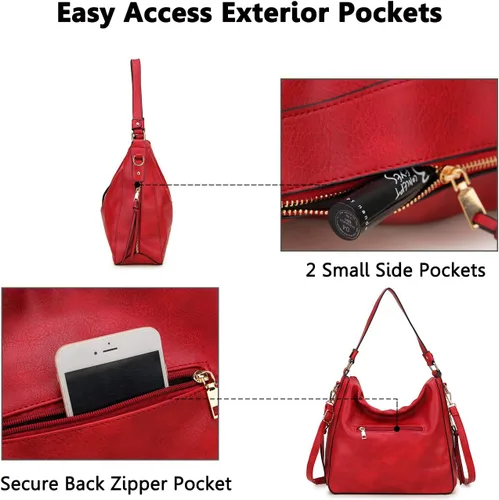 Miniatura 6 de VONXURY - Bolso de mano de piel sintética para mujer, bolso de hombro grande con bolsillos laterales para trabajo y viajes