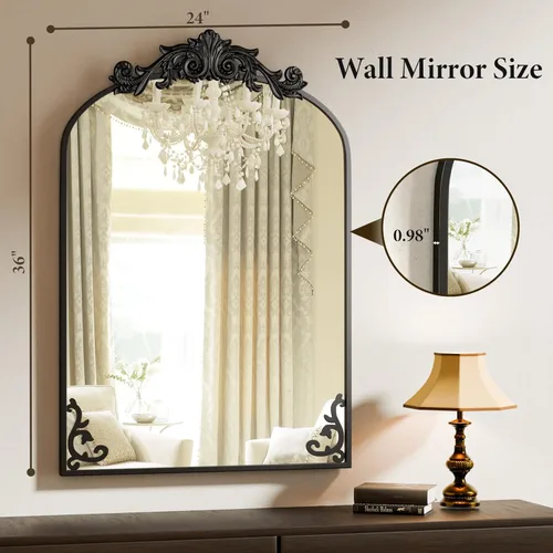 Miniatura 5 de Koonmi Espejo vintage, espejo de baño antiguo Barolon de 24 x 36 pulgadas para pared, cabeza de flor, vidrio templado inastillable, espejos