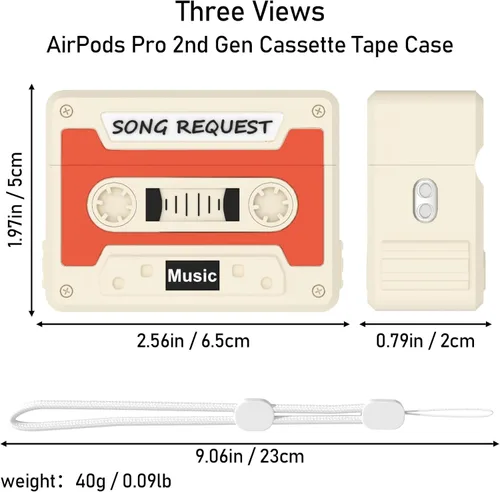 Miniatura 7 de Funda de cinta de casete a prueba de golpes para Airpods de 2ª generación, fundas de silicona para auriculares compatibles con Airpods Pro 2 Rojo