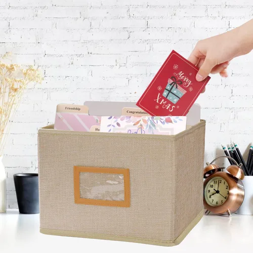 Miniatura 5 de Lukeline Organizador de tarjetas de felicitación y caja de almacenamiento con 15 divisores ajustables, almacena más de 140 tarjetas, adecuado