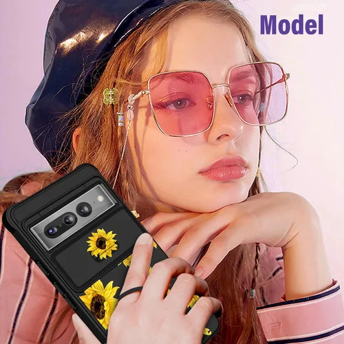 Miniatura 6 de Funermei Funda 2 en 1 para Google Pixel 7 Pro para mujeres, funda de teléfono de girasol lindo para niñas, diseño de flores florales femeninas
