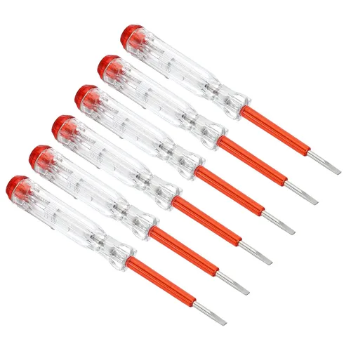 PATIKIL Probador de voltaje CA 150-500V detector eléctrico de contacto con destornillador ranurado con tubo de neón, rojo transparente, paquete de 6