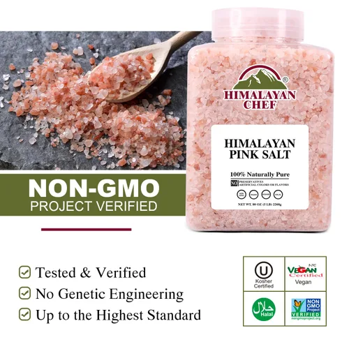 Miniatura 6 de Himalayan Chef - Sal rosa del Himalaya grano grueso, tarro de plástico de 5 libras - Pura, natural, kosher, rica en minerales, ideal para recargas