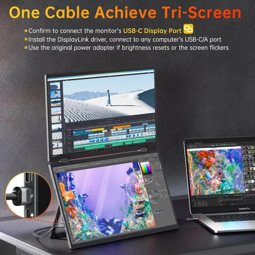 Miniatura 3 de VisionOwl Monitor portátil dual de 15.6 pulgadas 1080P FHD 107% sRGB segunda pantalla plegable, USB-C HDMI HDR, monitor de viaje apilado