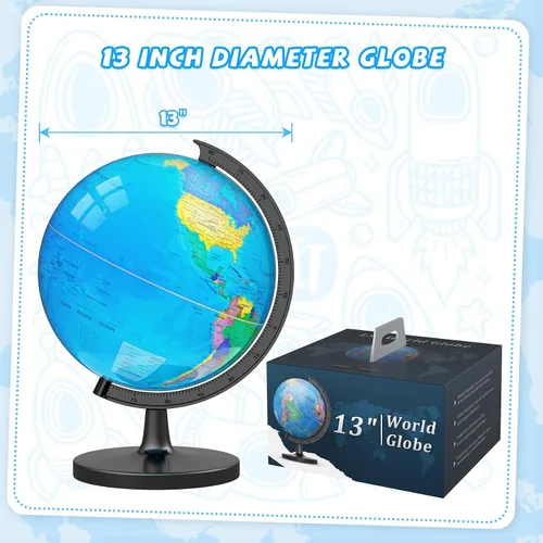 Miniatura 8 de Globo de 33 cm para niños y adultos, globo mundial interactivo para niños con base estable de metal pesado, superficie HD impermeable y escribible