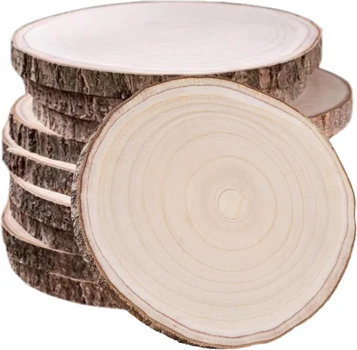 Miniatura 7 de 10 piezas de rodajas de madera de Paulownia natural de 8-9 pulgadas, rodajas de madera para centros de mesa y decoraciones de mesa, rondas sin
