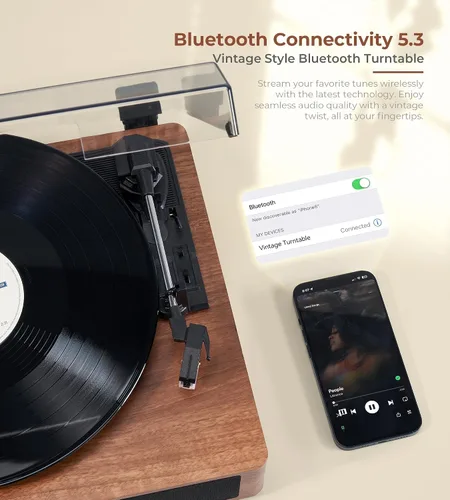 Miniatura 3 de Vangoa Tocadiscos de vinilo con altavoces externos, tocadiscos de 3 velocidades por correa para discos de vinilo, reproductores LP portátiles
