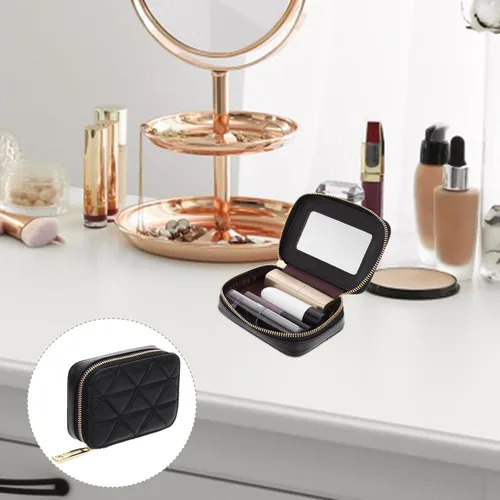 Miniatura 9 de FOMIYES Bolsa de retoque para bolso de mano, bolsa de maquillaje de piel de vaca, color negro con bolsas de espejo para monedero pequeño