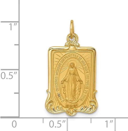 Miniatura 3 de Diamond2Deal Medalla milagrosa con marco rectangular grande de oro amarillo de 14 quilates para mujer (L- 1.030 in W- 0.571 in), Metal
