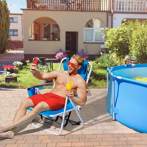 Miniatura 2 de Outvita Silla de playa plegable con reposacabezas ajustable de 4 ángulos de inclinación flexibles, con soporte para tazas, portátil, de alta Azul