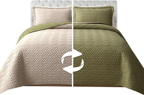 Miniatura 17 de Elegant Comfort Juego de colcha reversible acolchada de 3 piezas con fundas de almohada, exquisitas costuras majestuosas para todas las estaciones