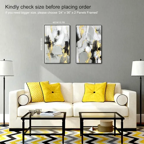 Miniatura 7 de Zessonic - Arte de pared abstracto en negro y oro - Decoración 2 piezas 16 x 24 pulgadas, lienzo en blanco y negro con lámina dorada para sala