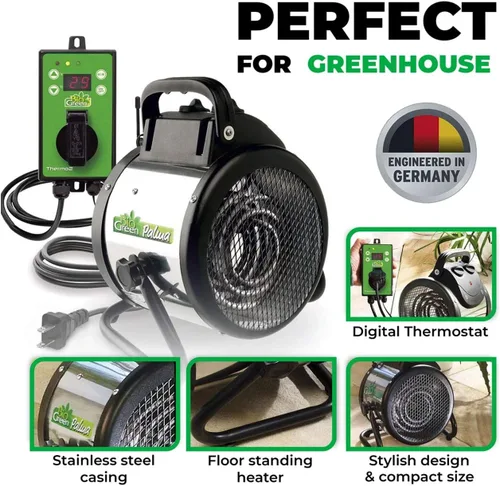 Miniatura 3 de BioGreen Calentador Eléctrico de Invernadero y Ventilador con Termostato Digital PALMA 1500 Vatios, 5100 BTU/hr 5800 ft³/h Circulación de Aire
