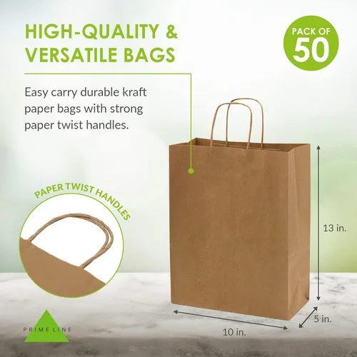 Miniatura 4 de Prime Line Packaging Bolsas de papel marrón, bolsas de regalo de estraza medianas con asas para pequeñas empresas, compras, boutiques, uso