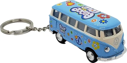 KiNSMART 1962 Volkswagen Classic Hippie Love & Peace Bus 1:64 Escala 2.5 pulgadas, modelo de metal fundido a presión, acción de retroceso (azul)