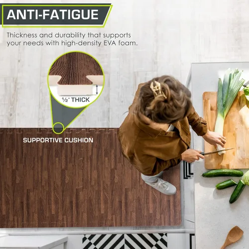 Miniatura 3 de ProsourceFit Tapete de rompecabezas de grano de madera de ½ pulgada, 6 baldosas de espuma EVA entrelazadas (24 pies cuadrados) para suelos seguros