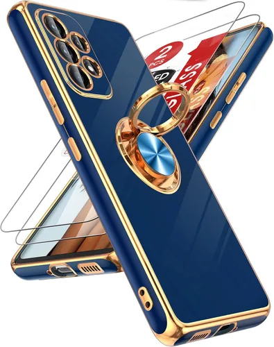 Miniatura 121 de LeYi Funda para Samsung Galaxy S22 Ultra con soporte de anillo giratorio de 360°, soporte magnético, chapado en oro rosa, borde protector para Negro