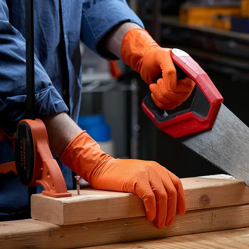 Miniatura 4 de GUSTO 8 Mil Disposable Orange Nitrile Gloves HEAVY DUTY, Industrial, Diamond Texture - Formerly Comfy Package