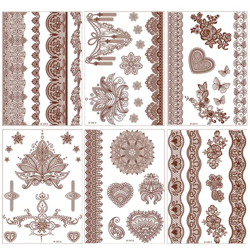 Miniatura 2 de Tatuajes de henna, Henna Tatuajes Temporales Marrón Impermeable Tatuaje Pegatinas para Mujeres Boda Festivales,Decoración de Fiestas Proveedores