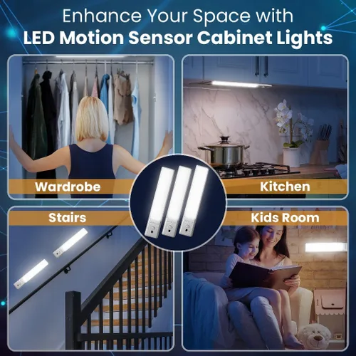 Miniatura 4 de VYANLIGHT Luces de cocina para debajo del gabinete, tiras de luz LED inalámbricas con sensor de movimiento para despensa, armario, baño, iluminación