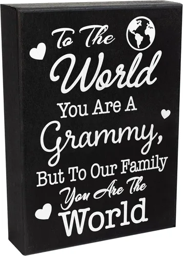 Miniatura 7 de JennyGems Regalos de Grammy – Cartel de madera «To The World You Are A Grammy But To Family You Are World» – Estante sentimental o decoración