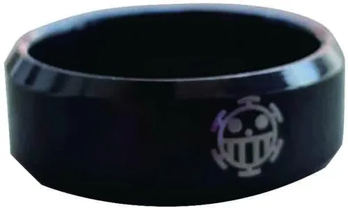 Miniatura 2 de Anillo de anime Trafalgar Lawbigote blanco flamenco con logotipo para hombres y niños, anillo negro de 0.315in de ancho, joyería de una pieza