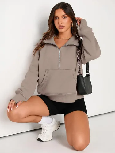 Miniatura 4 de AUTOMET Sudaderas con media cremallera para mujer, sudadera corta de vellón con cremallera de un cuarto, sudaderas con capucha para el otoño, a