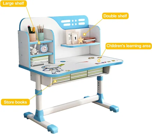 Miniatura 7 de Juego de sillas de escritorio de estudio para niños, mesa de aprendizaje ajustable en altura con tablero de escritura, cajones y compartimentos