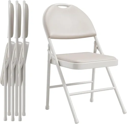 Paquete de 4 sillas plegables con marco de metal con cojín acolchado y respaldo, asiento tapizado de piel sintética de 350 libras, sillas plegables