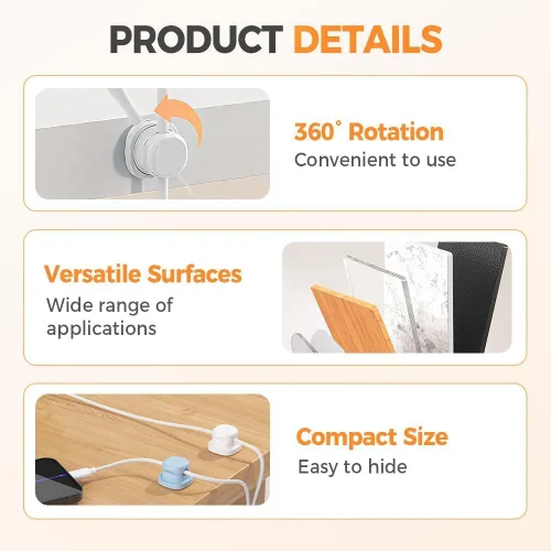 Miniatura 6 de Paquete de 6 organizadores de cables, clips magnéticos para organizar cables, organizador de cables magnéticos, soporte de almacenamiento con Negro