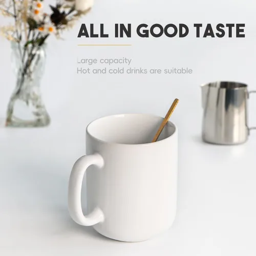 Miniatura 5 de harebe Taza de café grande de 20 onzas, taza de té de cerámica lisa para oficina y hogar, gran capacidad con asa, color blanco