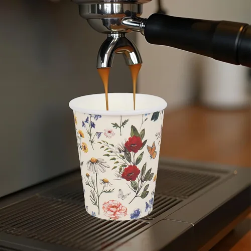 Miniatura 5 de JarThenaAMCS 50 juegos de tazas de café florales vintage con tapas y fundas de 8 onzas, tazas de papel de flores silvestres, desechables