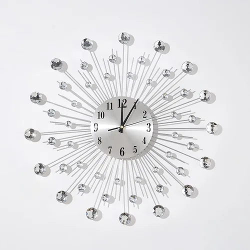 Miniatura 6 de Reloj de pared grande de 19.7 pulgadas para decoración de sala de estar, reloj de pared moderno, silencioso, de metal, con diseño de estrella, Plata