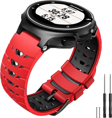 Para Forerunner 630/235/620/735XT/220/230/Approach S20/S6/S5, correa de reloj de silicona suave de dos en uno, rojo-negro